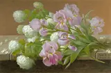 Raoul Maucherat de Longpré, Irises and Hydrangeas, goauche on paper laid to card