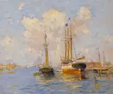 Guy Carleton Wiggins, Sailboats in a Harbor