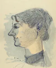 John D. Graham, Portrait of a Woman: a double sided work, pen and ink and oil on vellum