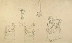 Statues and Monuments by John Graham, pen and ink on paper, offered Nov 2006