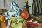 John Graham, Still life of Cards, Clarinet, Pitcher and Bowl and Still Life of Fruit, Candle, Clarinet, and Fan: two