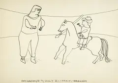 Man on a Horse with a Spear Facing a Standing Man by John Graham, pen and ink on paper, offered Nov 2006