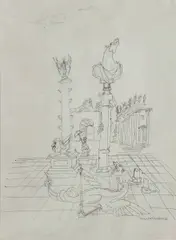 John D. Graham, Dragon in a Classically Stylized Surrounding, pen and ink on vellum