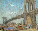 Albert Van Ness Greene, Brooklyn Bridge and View of Lower Manhattan: two, pastel on textured paper