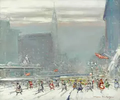 Johann Berthelsen, View of Grand Central Station from 42nd Street in the Snow, oil on canvas