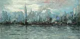 Leon Louis Dolice, Manhattan Skyline, oil on board