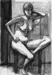 James Weeks, (American 1922-1998), charcoal and wash on paper