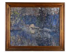 Antonín Hudeček, Forest Pond, First half of 20th century, Oil on cardboard