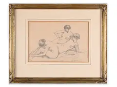 Hugo Boettinger, Three Girls, 1926, Pencil, cardboard