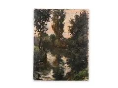 Poplars by the River by Václav Březina, Second half of 19th century, Oil on cardboard, sold Mar 2022