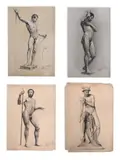 Josef Brož, Set of 4 Drawings, 1980s, Pencil, paper