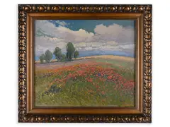 Podkrkonoší by Karel Havlata, 1932, Oil on plywood, sold Mar 2022