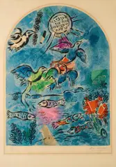 Marc Chagall, La Tribu de Ruben (Aus: Douze Maquettes de Vitraux pour Jérusalem), 1964, Farblithografie auf Arches (Wasserzeichen)