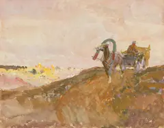 Franz Roubaud, Ländliche Landschaft mit Karren, Aquarell und Gouache auf Karton