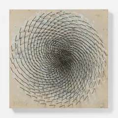 Günther Uecker, "Spirale", 1980, Eingeschlagene Nägel und Farbe auf Leinwand. Auf Holz