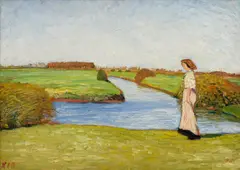 Louise Modersohn-Breling in den Wümmewiesen by Otto Modersohn, 1910, Öl auf Karton, sold Dec 2025