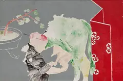 Hans Peter Adamski, Land des Lächelns (Wolfgang), 1981, Dispersion und Aquarell auf Leinwand
