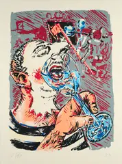 Jörg Immendorff, Der Trinker, 1996, Farbserigrafie auf Hahnemühle (Wasserzeichen)