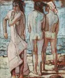 Max Kaus, "Badende", 1931, Öltempera auf Leinwand