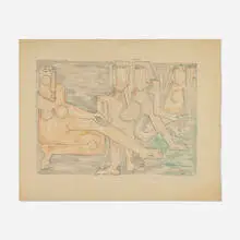 Ruth Sharon, Motherhood, 1973, ink and watercolor on linen mat board