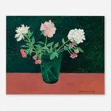 Gershon Benjamin, Peonies on Rose Tablecloth