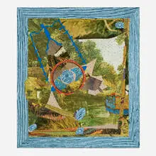 Tony Berlant, Blake's Landing, 1995, found metal collage with steel brads on wood