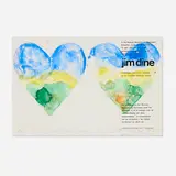 Jim Dine, Double Hearts, 1971, ink, graphite and watercolor on printed invitation laid to cardstock