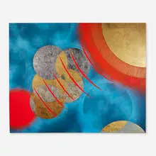 Rodolfo Mishaan, Tecun Y Los Planetas (from the Greed series), 1970, oil, gold and silver leaf on canvas