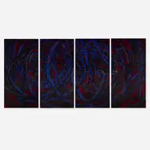Aaron Young, Untitled, oil, acrylic and rubber on aluminum in four parts