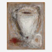 #47 Femme by Hanna Eshel, 1964, oil on burlap, sold Sep 2024