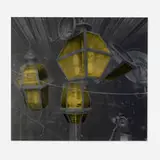 Richard Klein, Three Lanterns, 2021, electrostatic toner print, graphite, polyurethane
