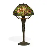 Apple Blossom boudoir lamp: shade, #1414-15 on Fern base, #4482 by Tiffany Studios, sold Apr 2022