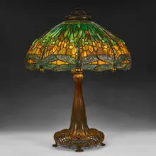 Tiffany Studios, Rare Jeweled Drop Head Dragonfly table lamp