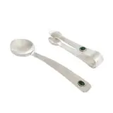 flatware articles with applied cabochon stones, two: spoon and sugar tongs by The Kalo Shop, Chicago, USA, sold Apr 2022