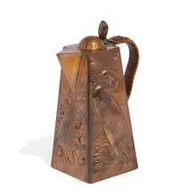 Newlyn Copper, pitcher with cormorant and fish decoration, United Kingdom