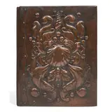 Newlyn Copper, English Arts & Crafts book cover with bold repoussé and applied decoration of an underwater scene, United Kingdom