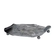 James W. Tufts, Aesthetic Movement tray with turned edges and a parrot perched on a branch motif, raised on melon-form feet, #3140
