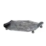 James W. Tufts, Aesthetic Movement tray with turned edges and a parrot perched on a branch motif, raised on melon-form feet, #3140
