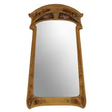 Jacques Gruber, orchid motif wall mirror with inset cameo glass panels, France