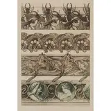 Alphonse Mucha, plate 60 (stag beetle, tortoise, koi and two busts of women), from Documents Décoratifs, 1902
