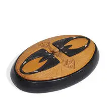 Georges De Bardyere, oval carved dresser box with opposing butterfly and floral decoration