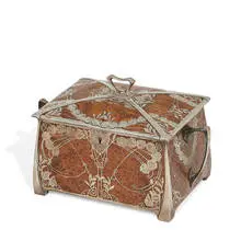 Jugendstil inlaid jewelry chest with rose motif by Erhard & Söhne, sold Apr 2022