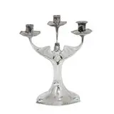 Hugo Leven for Kayserzinn, three-light candelabrum having a base decorated with bats facing each side, #4506