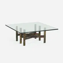 Paul Evans, coffee table, 1967, painted and enameled steel, glass
