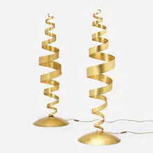 Spiral floor lamps, pair by Tom Dixon, 1989, gold leaf over steel, sold Apr 2020