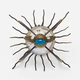 Mark Brazier-Jones, Astrocharger candle holder, c. 1995, enameled steel, frosted glass, brass, glass