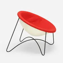 lounge chair by Modern, c. 1950, lacquered fiberglass, upholstery, enameled steel, sold Apr 2020