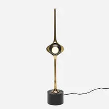 Cobra table lamp, model 12919 by Angelo Lelii, 1964, brass, enameled brass, enameled steel, sold Apr 2020