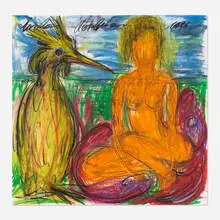 Antonius Hoeckelmann, Woman with Ibis, 1985, pastel on paper