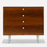 Thin Edge cabinet, model 5202 by George Nelson & Associates, 1955, rosewood, aluminum, glazed porcelain, enameled aluminum, sold Apr 2020